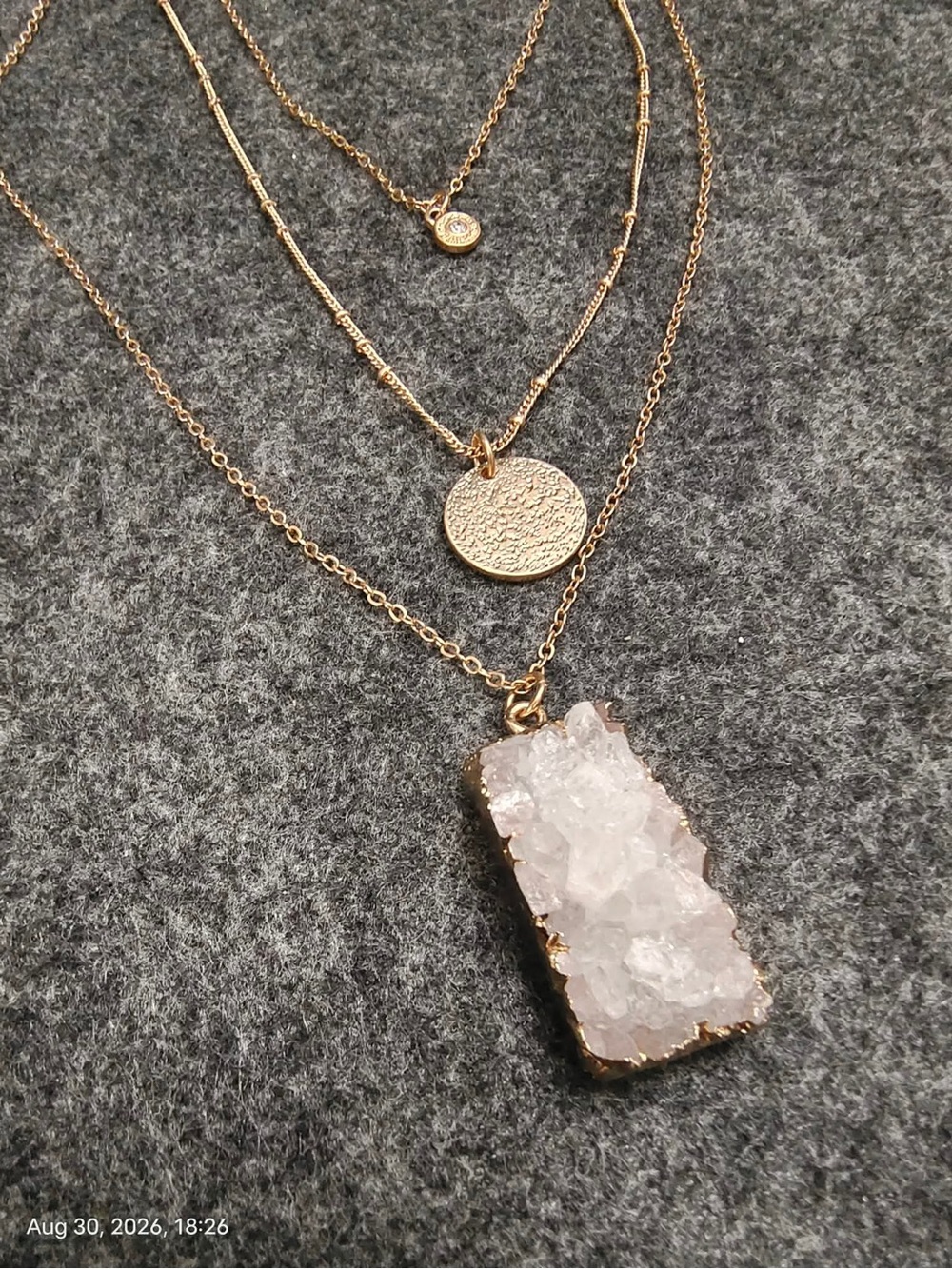 NWOT Melrose and Market 3 Layered Long Necklace Set Gemstone Pendant Charm Gold